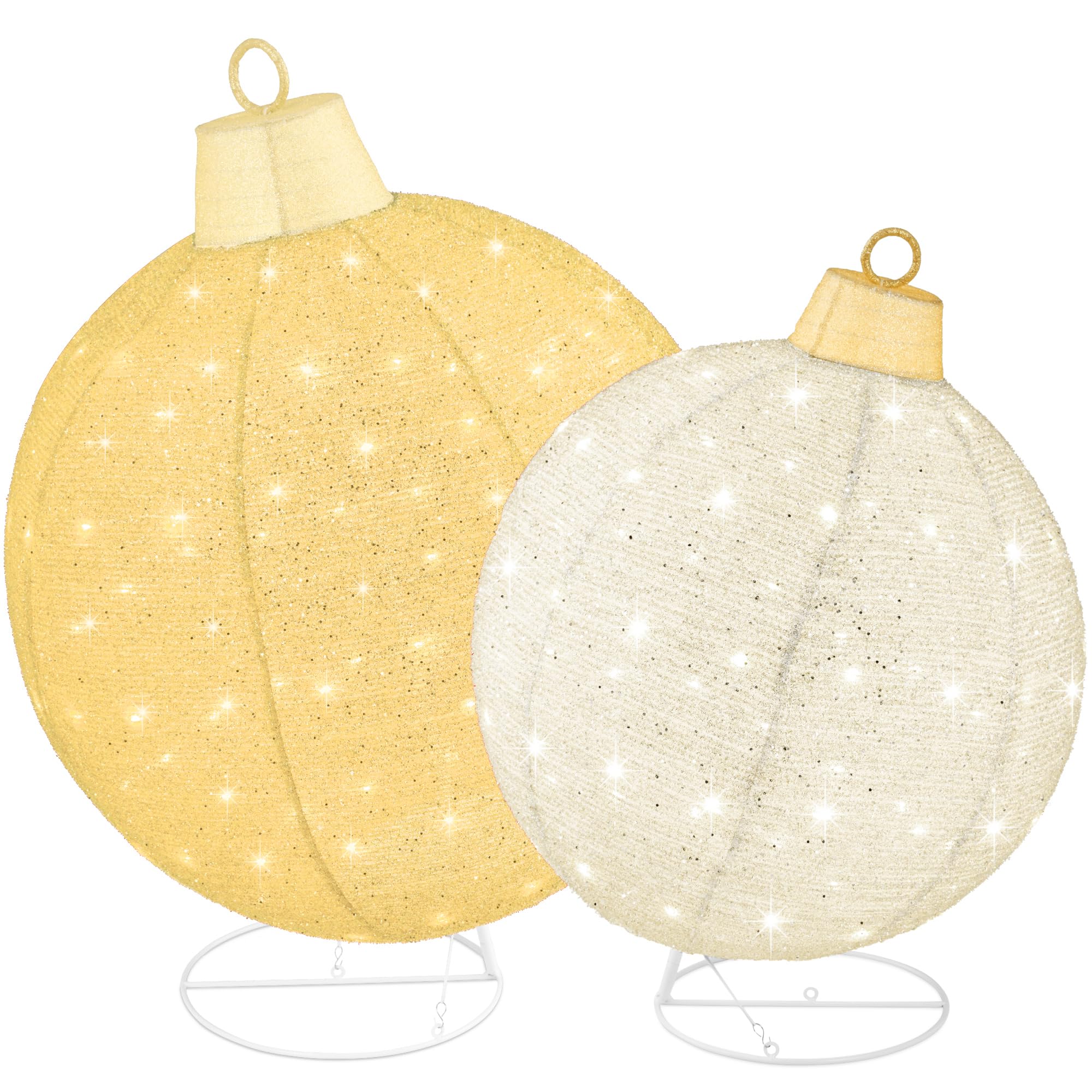 Best Choice Products 2pc Lighted Pop-Up Outdoor Christmas Ornament Set, Holiday Ball Decoration w/ 180 LED Lights, 8 Light Funct