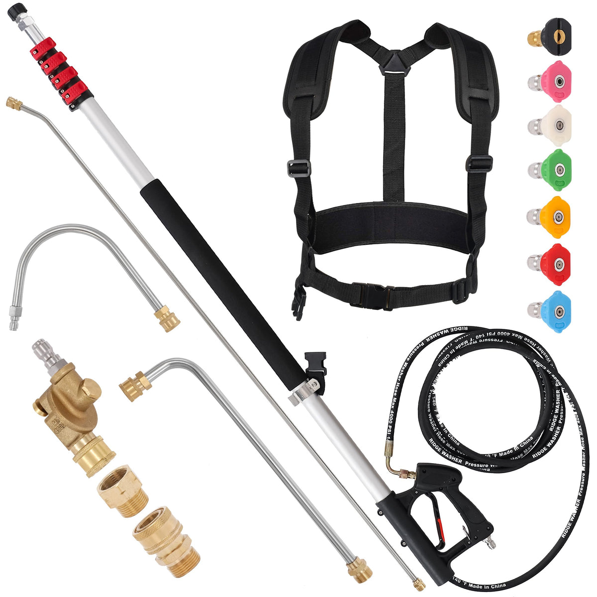 Ridge Washer 24 Ft Telescoping Pressure Washer Wand, Pressure Washer Extension Wand, Telescopic Gutter Cleaner With 3 Curve Wand