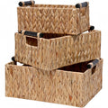 Water Hyacinth Storage Baskets Set of 3 Handwoven Storage Bins for Nursery