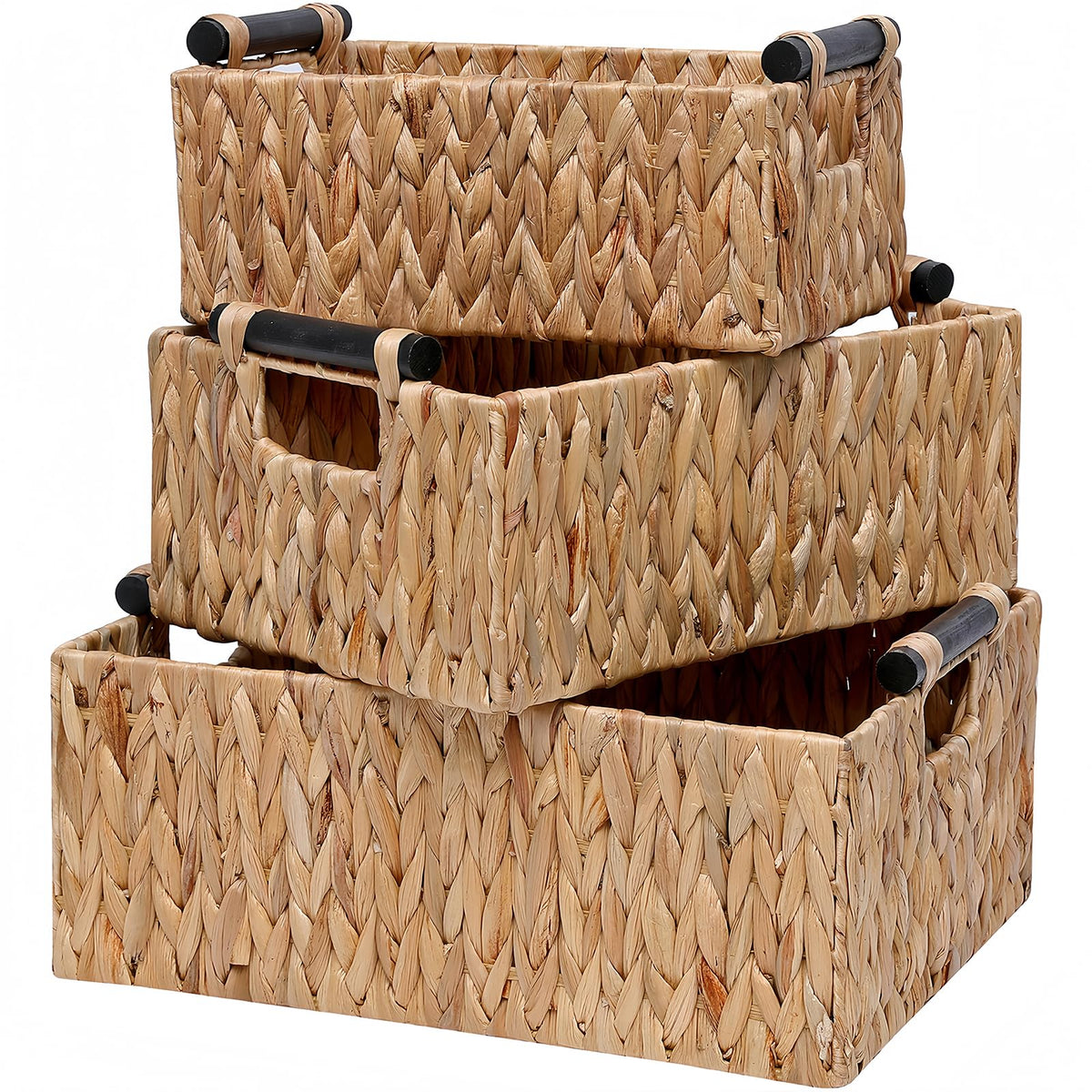 Water Hyacinth Storage Baskets Set of 3 Handwoven Storage Bins for Nursery