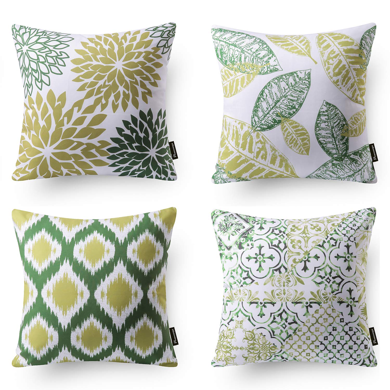 Phantoscope Set Of 4 New Living Series Leaf Geometric Green Throw Decorative Pillow Cover Cushion Cover 18 X 18 Inches 45 X 45 C