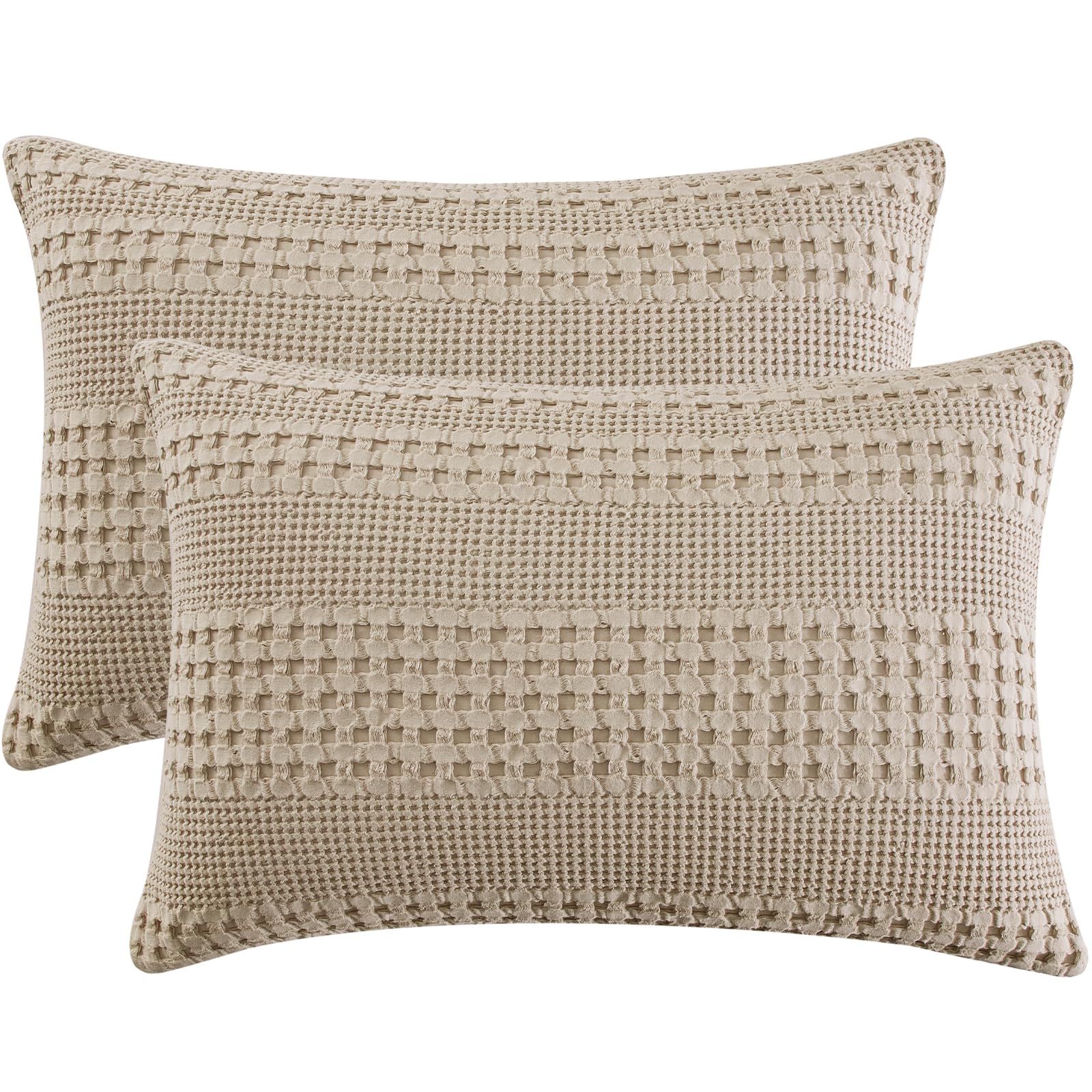 Phf 100% Cotton Waffle Pillow Shams Standard Size, 2 Pack 20' X 36' Soft Skin-Friendly Pillowcases, No Filling, Aesthetic Wove
