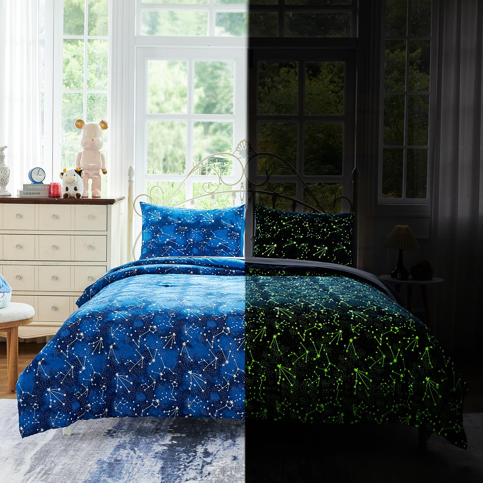 Cokouchyi Twin Comforter Sets For Boys Girls, Glow In The Dark Kids Bedding Sets, 4 Pcs Twin Bed In A Bag With Comforter, Sheets