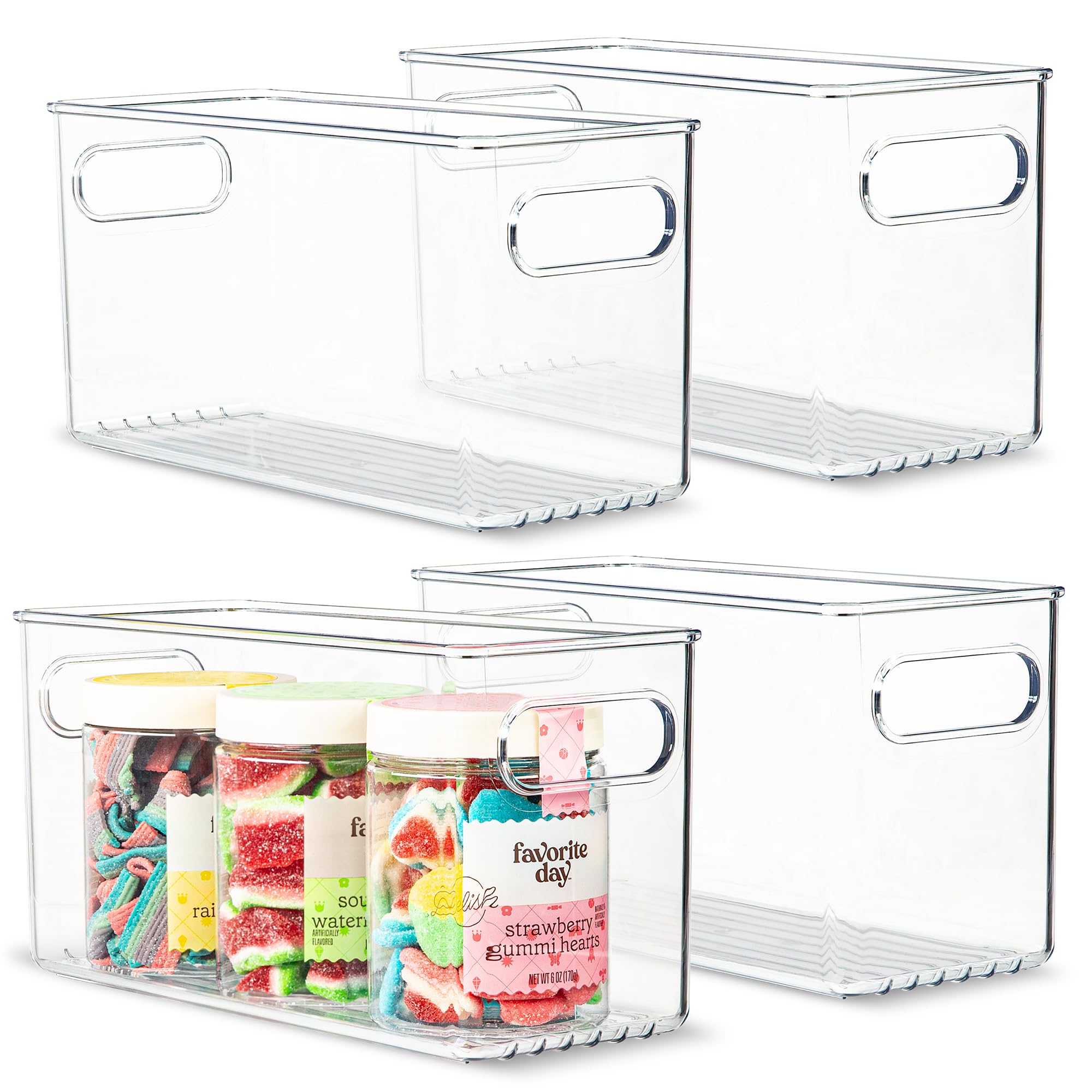 Plastic Food Storage 4 Pack Clear Container Bin With Handles For Organizing Kitchen, Pantry, Fridge, Freezer, Pantry,Bathroom. 1