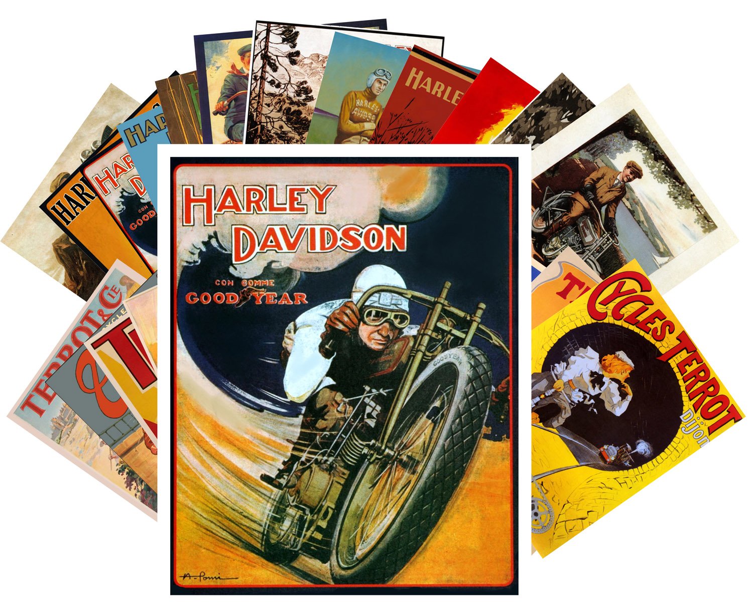 Vintage Postcards 24 Pcs Motorbike Vintage Ads Posters Bike Adverts