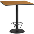 Flash Furniture Stiles 42'' Square Black Laminate Table Top with 24'' Round Bar Height Table Base and Foot Ring