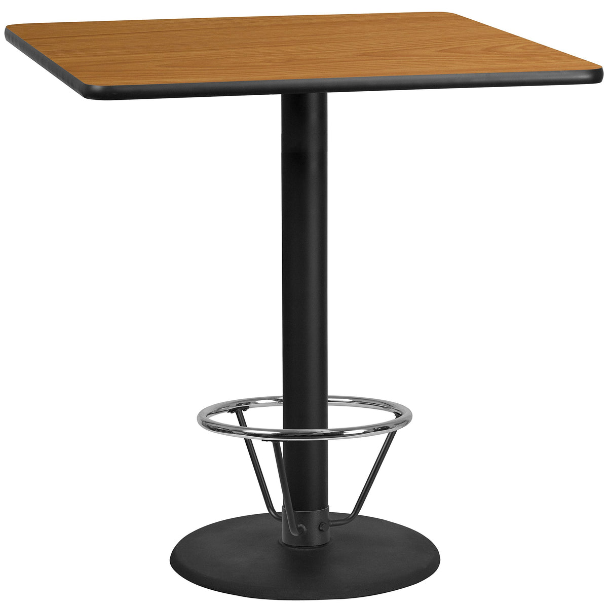 Flash Furniture Stiles 42'' Square Black Laminate Table Top with 24'' Round Bar Height Table Base and Foot Ring