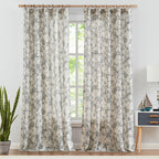 Jinchan Floral Curtains 96 Inches Long Black Flower Linen Farmhouse Curtains For Living Room French Country Vintage Curtains Rod Pocket Curtains Set 2 Panels Balck Flower Printed Curtains