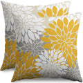 Yellow White Grey Gray Pillow Covers 18X18 Inch Set Of 2, Modern Geometry Dahlia Floral Print Decorative Throw Pillow Covers Out