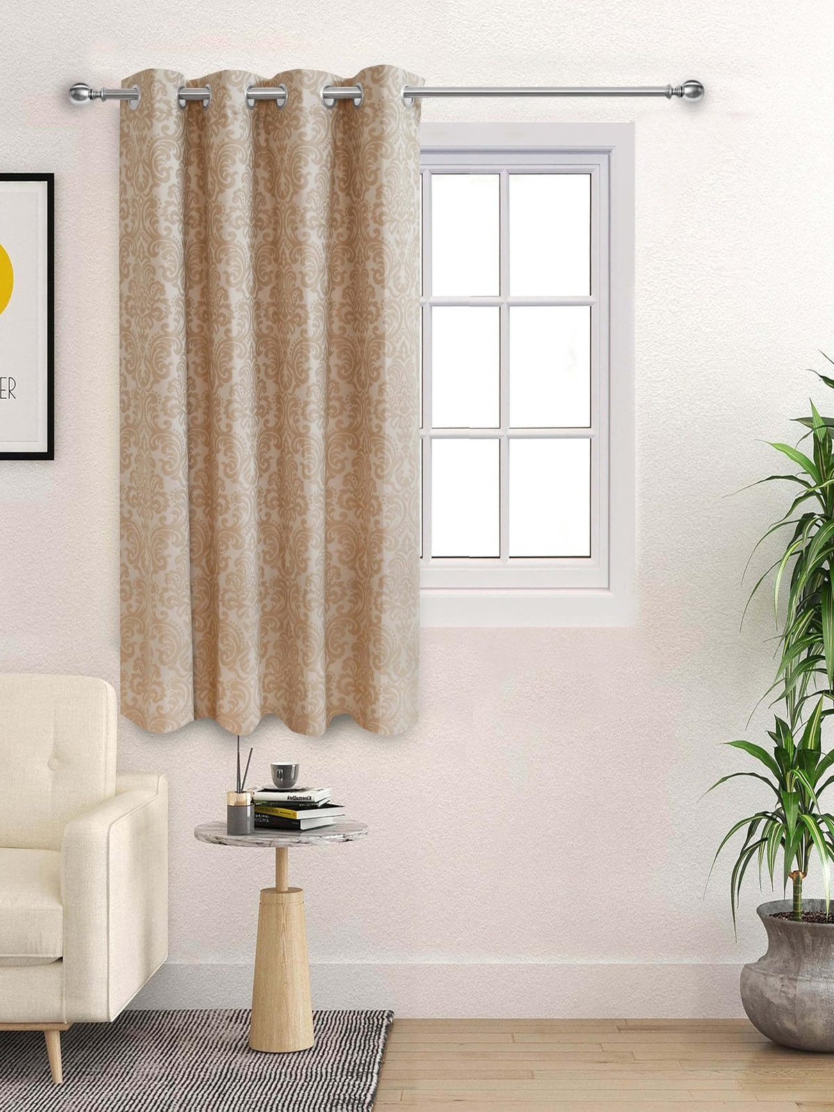 Saral Home Royalty Cotton Window Curtains 1pc, Beige. 4x5 Feet