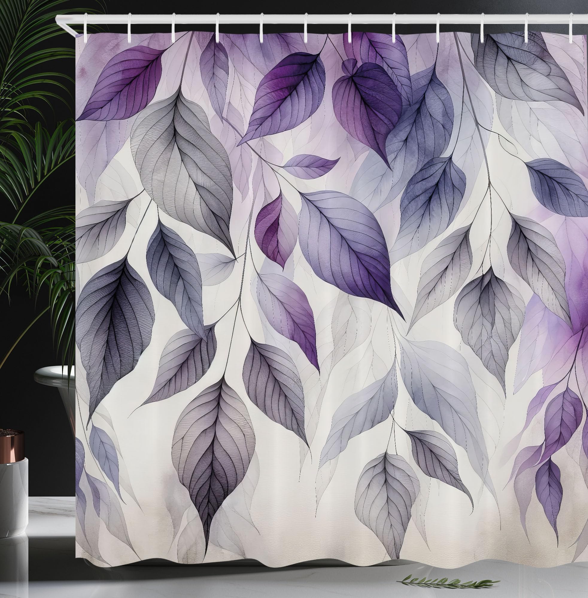 Ambesonne Purple Shower Curtain, Cascade of Leaves in a Cold Windy Morning Monochromatic Pastel Tones, Cloth Fabric Bathroom Dec