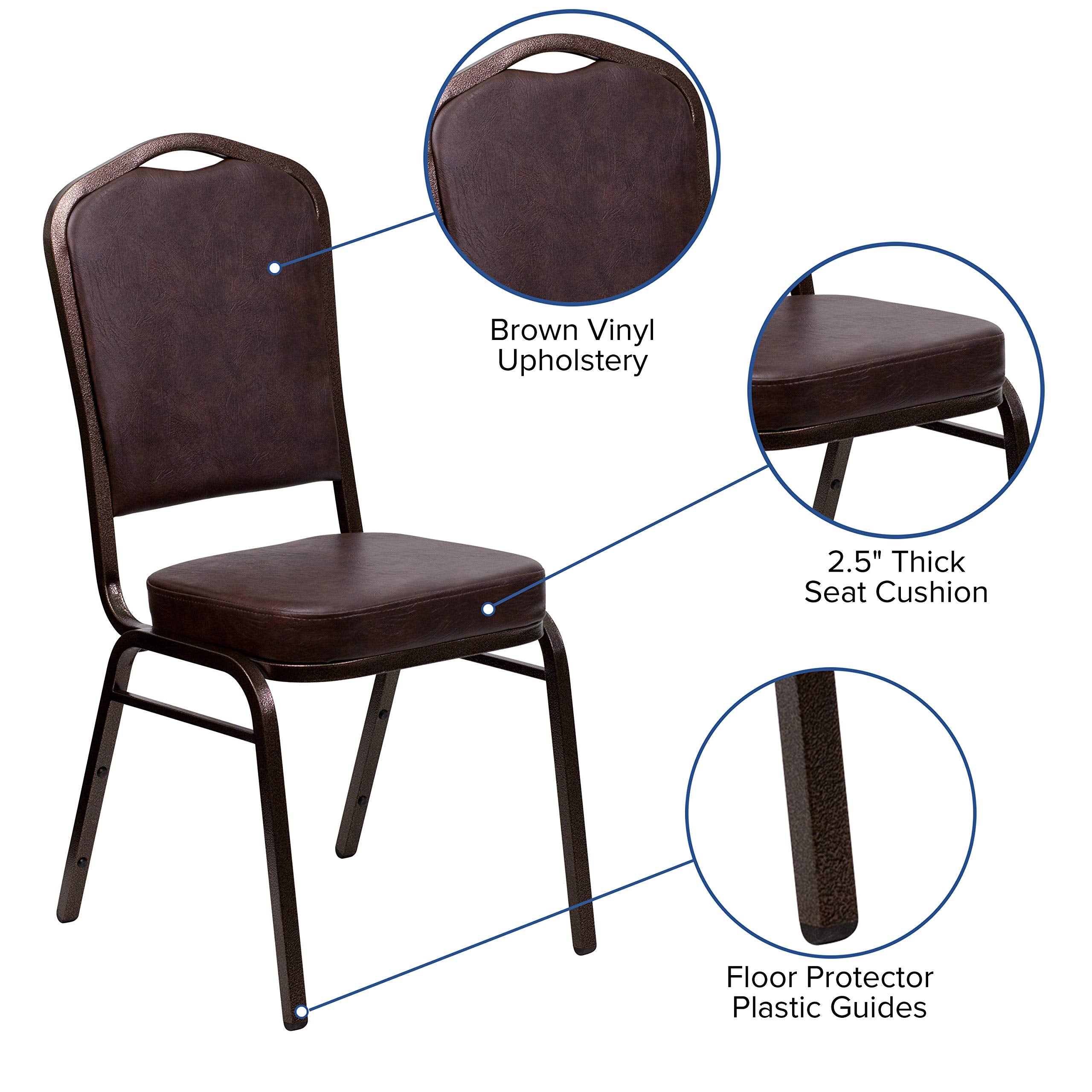 Flash Furniture HERCULES Series Crown Back Stacking Banquet Chair in Brown Vinyl - Copper Vein Frame