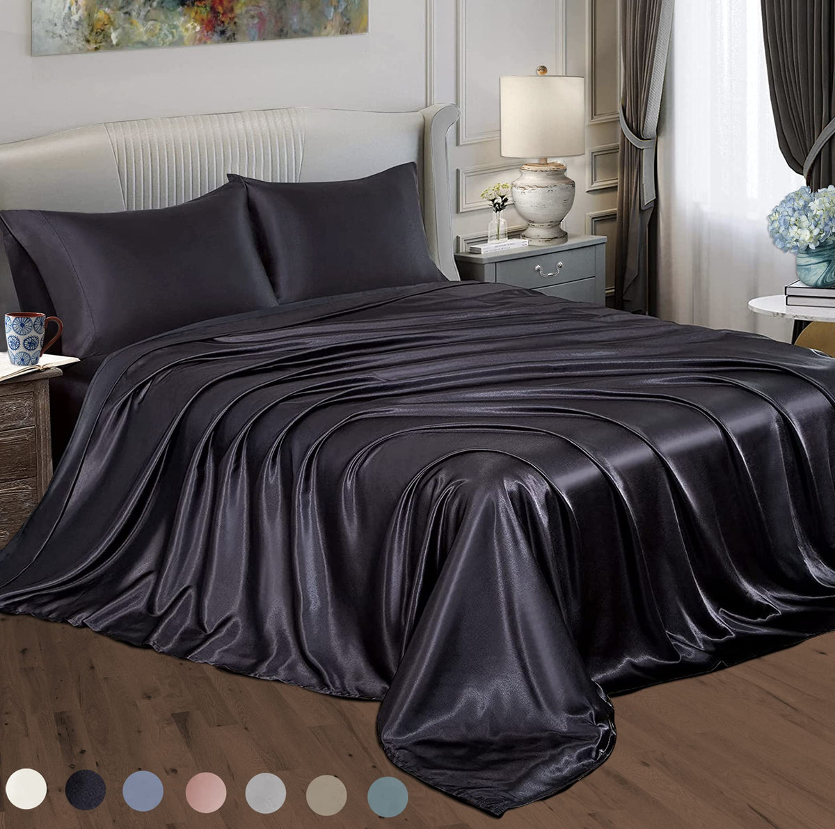 Satin Radiance Soft Satin Silk Sheets Solid Color Deep Pocket Queen Size Satin Bed Sheet Set Cooling And Soft Fitted Satin Beddi