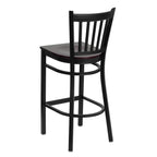 Flash Furniture HERCULES Series Black Vertical Back Metal Restaurant Barstool - Mahogany Wood Seat