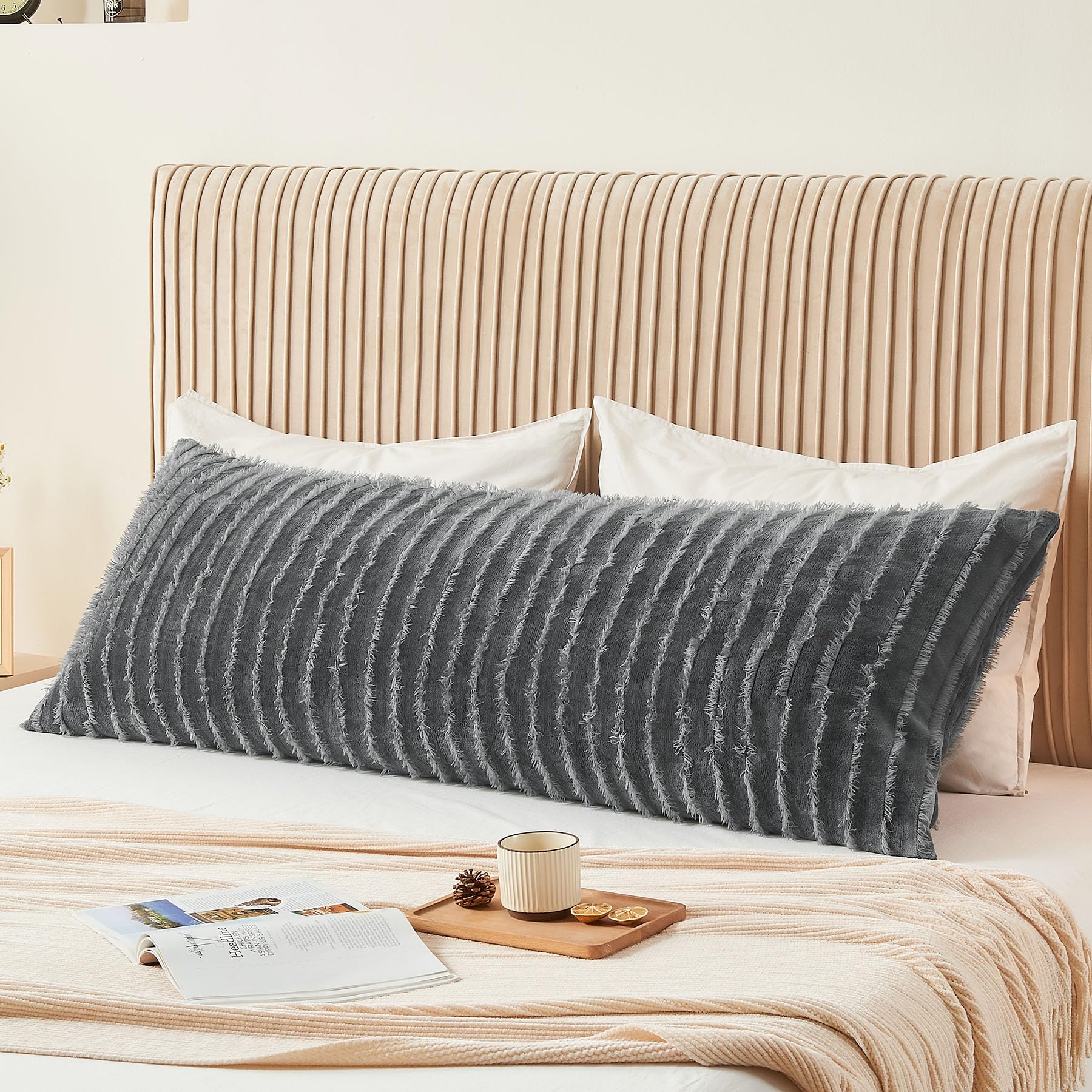 Bedelite Body Pillow Cover With Zipper Closure, Decorative Boho Fleece Body Pillow Case Cover 20 X 54 Inches, Luxury Fluffy Plus