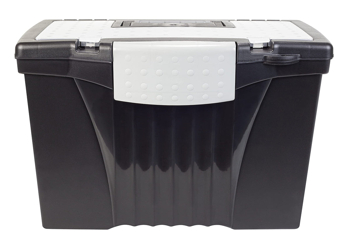 Storex Legal File Box With Organizer Lid - Plastic Office File Storage Box For Letter And Legal Hanging Folders, Obsidian, 1-Cou