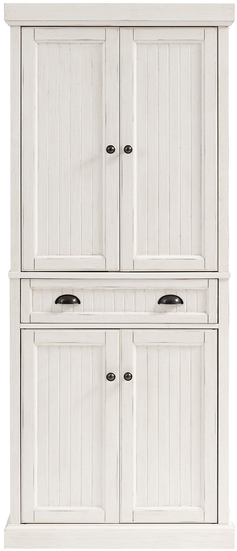 Crosley Furniture Seaside Coastal Pantry Storage Cabinet with Shelves, Kitchen, Dining, or Laundry Room, Distressed White