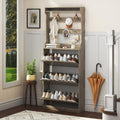 Shoe Cabinet for Entryway with 3 Flip Drawers, Grey Tall Wood Shoe Storage Cabinet with Coat Rack, Narrow Hidden Slim Freestandi