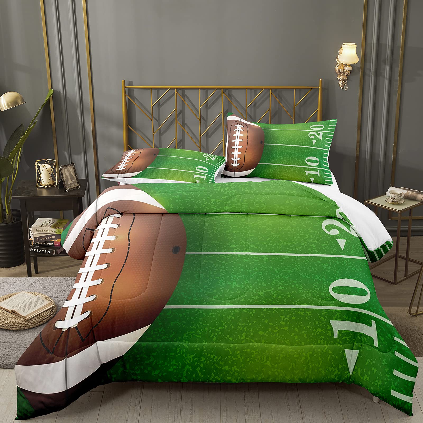 Bodhi Football Comforter Twin For Boys Kids Green Rugby Field Football Bedding Set,American Football Green Color Comforter With