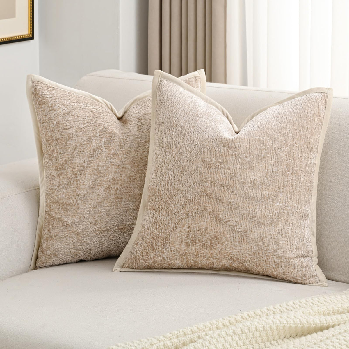 Futei Oatmeal Chenille Throw Pillow Covers 18X18 Inch Set Of 2,Soft Velvet Cushion Case,Home Decor For Couch Bed Living Room