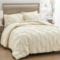 Unikome Queen Comforter Set Cream - Soft Fluffy Pintuck Down Alternative Bedding Set For All Seasons, 3 Pieces Pinch Pleat Solid