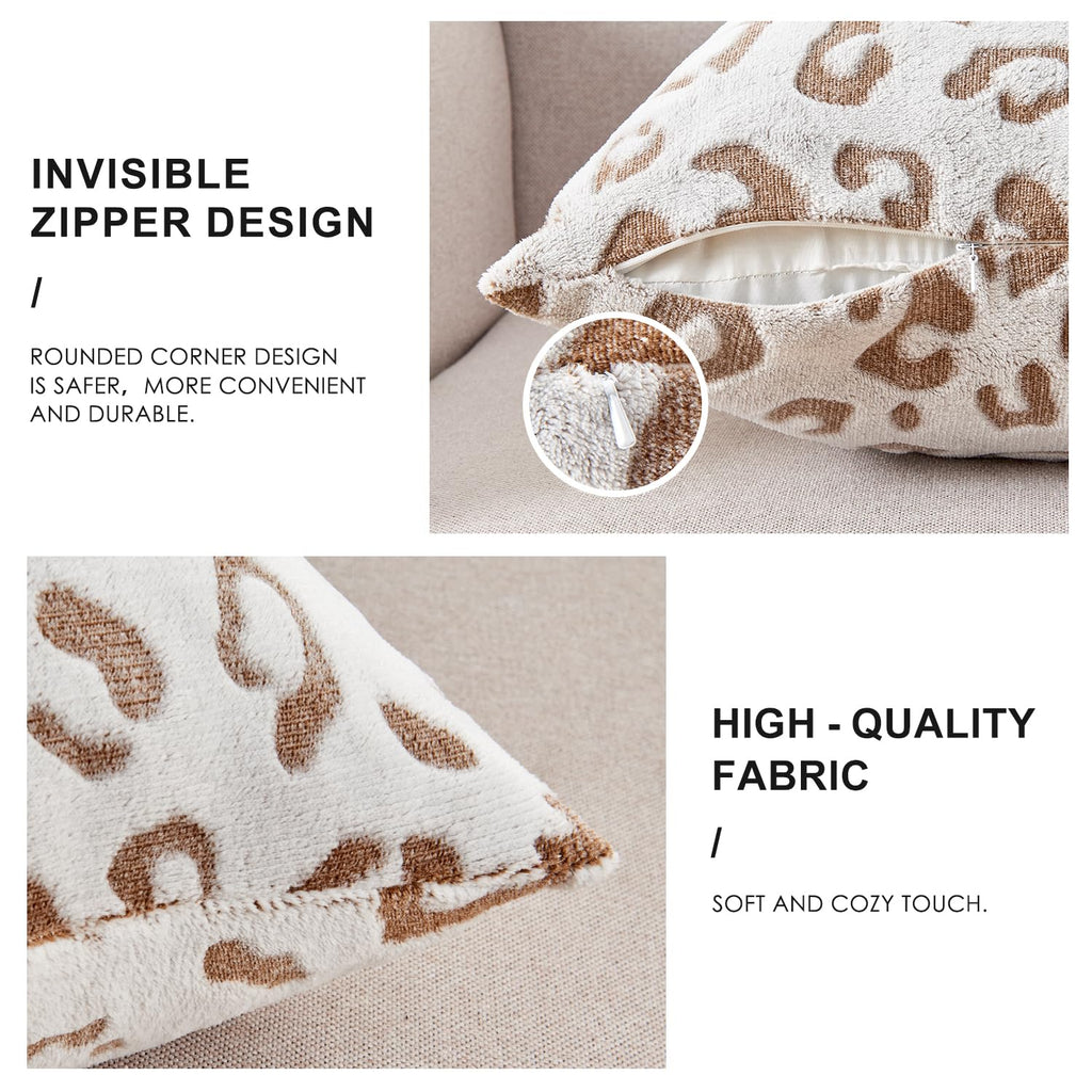 Sochow Decorative Throw Pillow Covers 20X20 Inches Set Of 2, Soft Leopard Print Flannel Fleece Pillowcase Square Cushion Covers