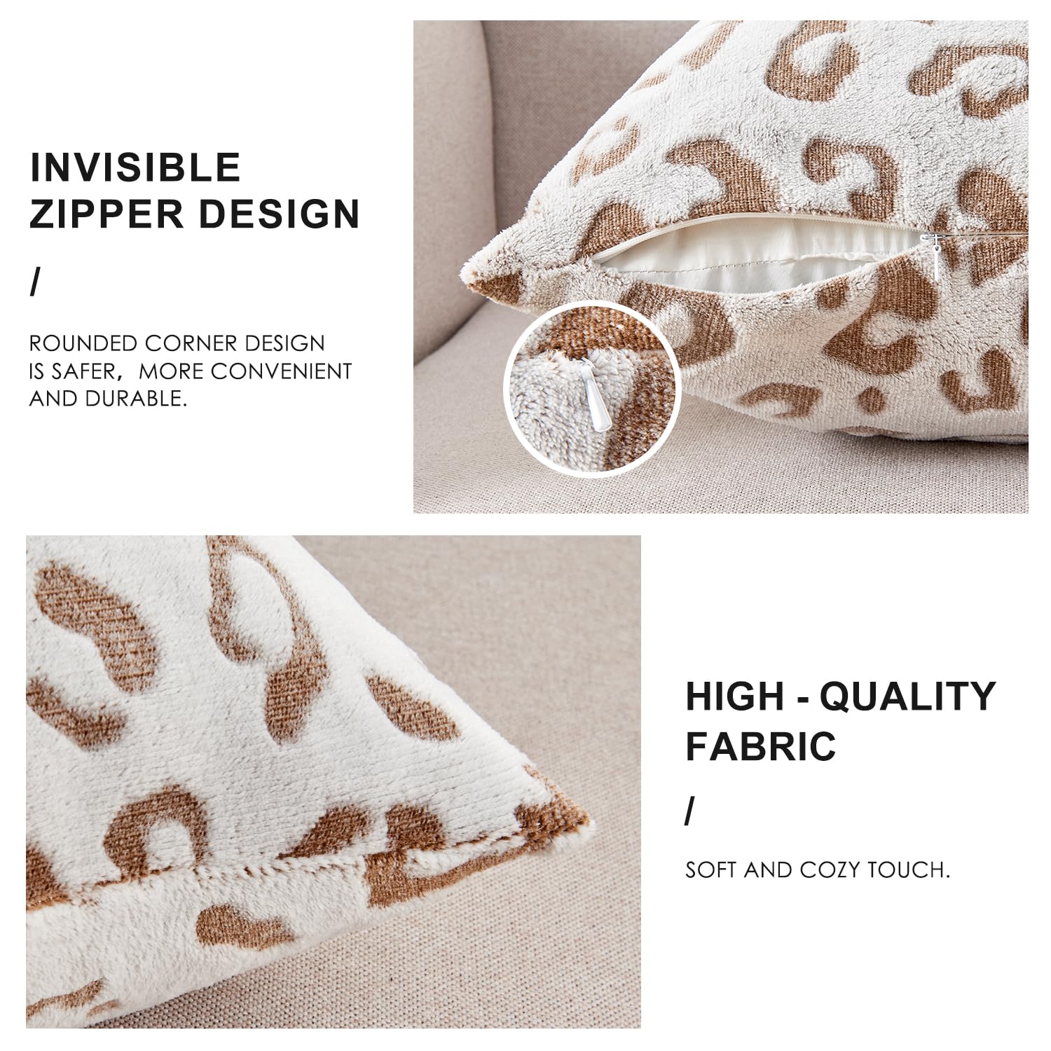 Sochow Decorative Throw Pillow Covers 20X20 Inches Set Of 2, Soft Leopard Print Flannel Fleece Pillowcase Square Cushion Covers