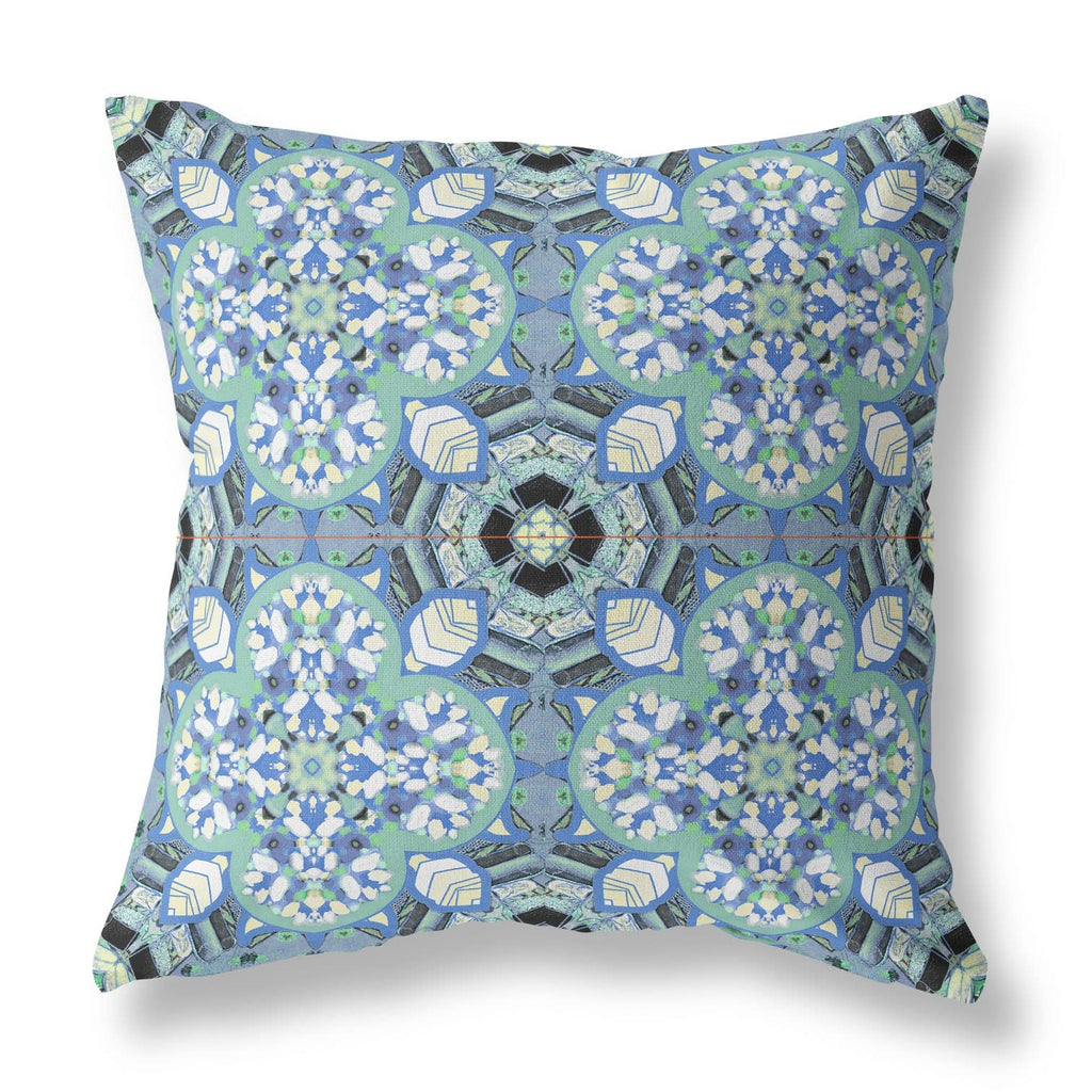 HomeRoots Blue White Black 16â€ Sapphire White Cloverleaf Boho Zippered Suede Throw Pillow