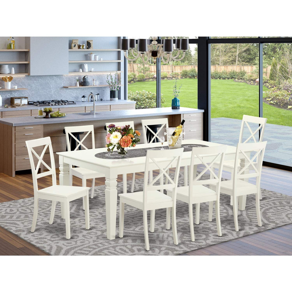 East West Furniture LGBO9-LWH-W 9 Piece Kitchen Set Includes a Rectangle Table with Butterfly Leaf and 8 Dining Room Chairs, 42x84 Inch