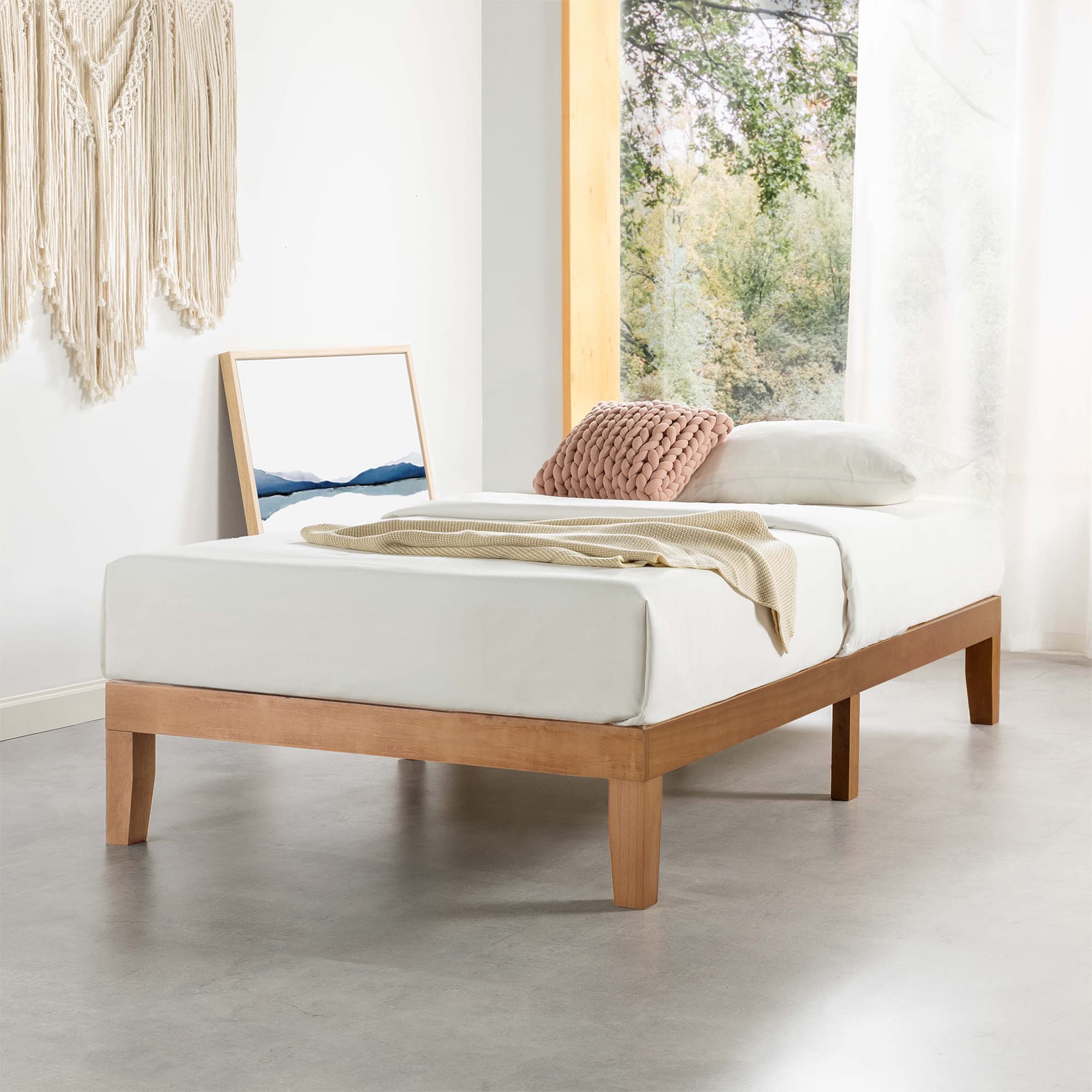 Mellow Naturalista Grand - 12 Inch Solid Wood Platform Bed With Wooden Slats - No Box Spring Needed - Twin (Natural Pine)
