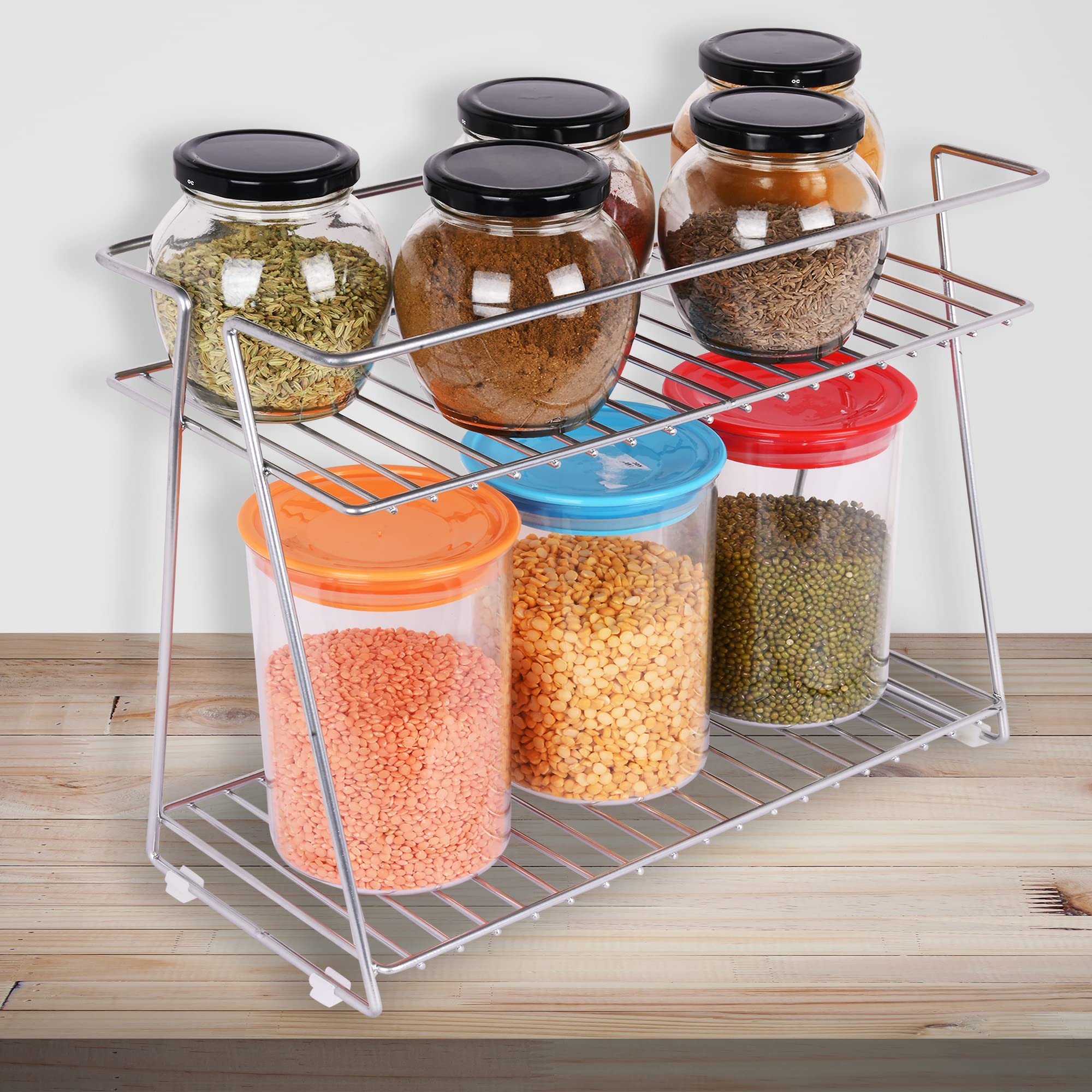 Appeasy Metal RustProof 2 Tier Standing Seasoning Storage Shelf For Kitchen Cabinet Bathroom Makeup Living Room Pantry Office, 