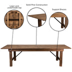 Flash Furniture Hercules Series 9' X 40" Rustic Solid Pine Folding Dining Table, Rectangular Antique Farmhouse Dining And Event Extension Table