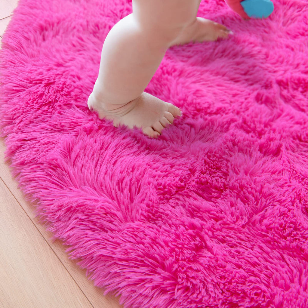 Junovo Round Rug 5X5 Feet Fluffy Soft Area Rugs For Kids Girls Room Princess Castle Plush Shaggy Carpet Cute Circle Nursery Rug