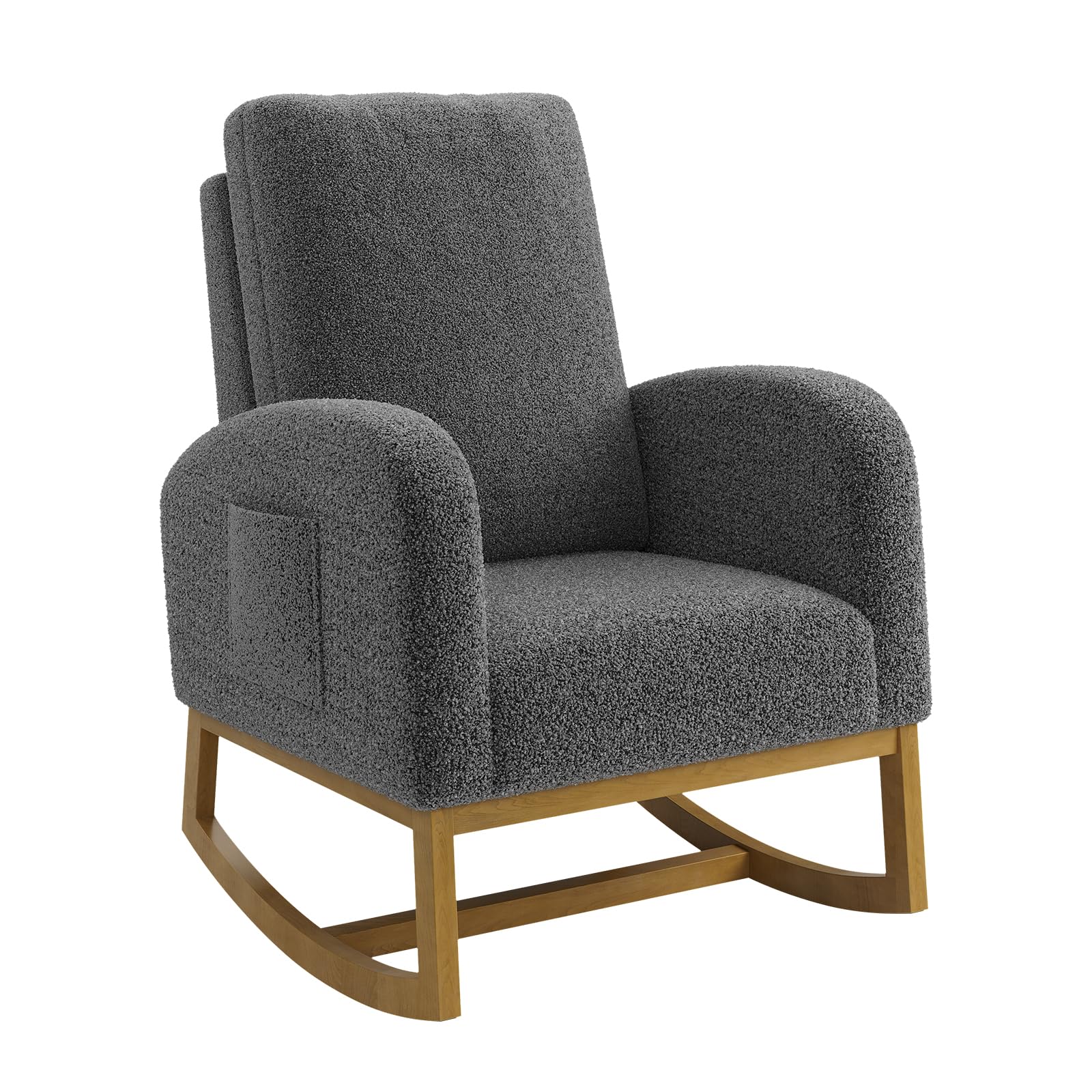 dainslef Teddy Upholstered Rocking Chair Nursery, Glider Rocker Chair with High Backrest and Side Pocket, High Back Accent Chair