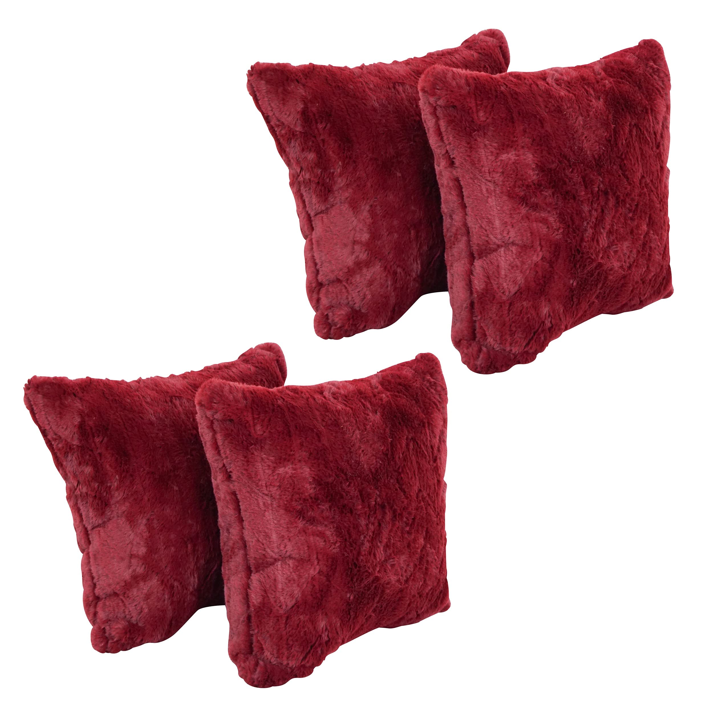 Blazing Needles Square Faux Fur Throw Pillows, 17&quot;, Naples Cranbe 4 Count