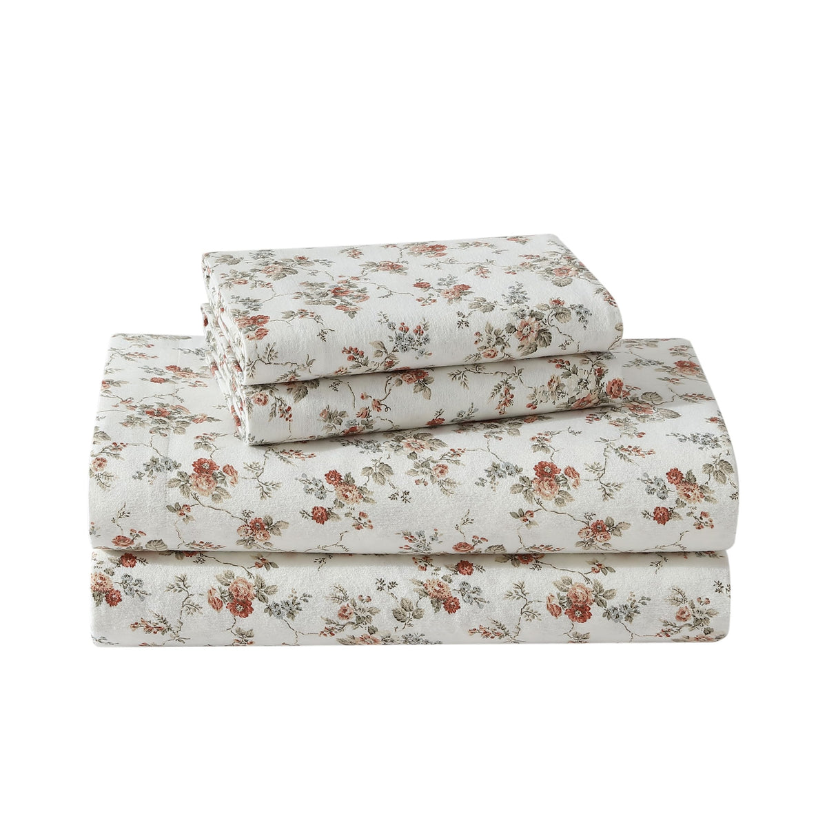 Laura Ashley - King Sheet Set, Cotton Flannel Bedding, Brushed For Extra Softness & Comfort (Le Fleur Orange, King)