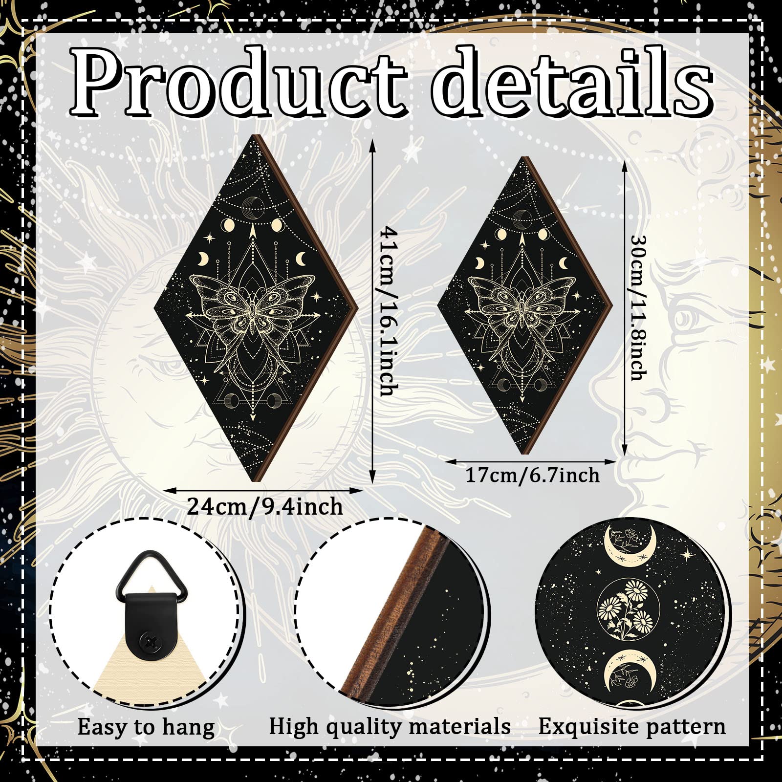 Ferraycle 3 Pcs Rustic Boho Wall Decor Moon Phases Butterfly Wall Art Stars Moon Decor Minimalist Room Decor Wooden Gothic Witch