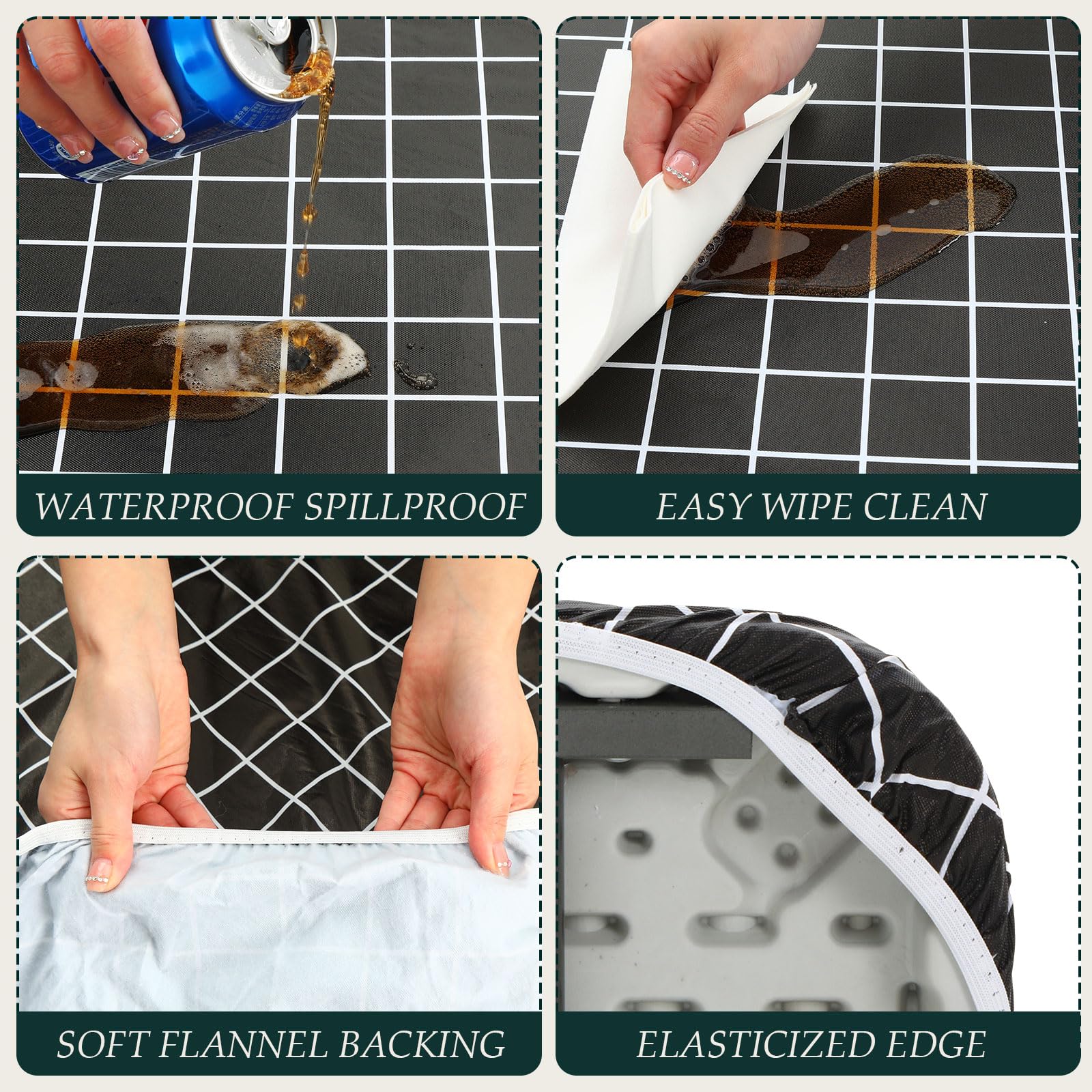 3 Pcs Plastic Picnic Table Cover Checkered Tablecloth Fitted Rectangular Table Cloth 30 X 72 Inch Vinyl Waterproof Flannel Backed With Elastic Rim For Indoor Outdoor Picnic Party(Black And White)