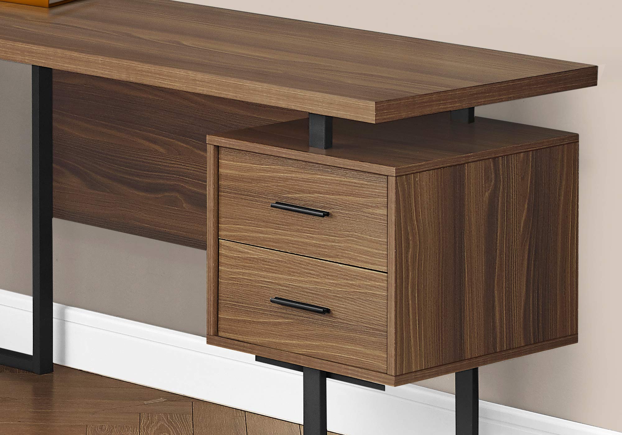 Monarch Specialties 7610 Computer Desk, Home Office, Corner, Left, Right Set-up, Storage Drawers, 70&quot; Shape, Work, Laptop, Metal, Laminate, Walnut, Black Desk-70 R Face, 71&quot; L x 71&quot; W x 30&quot; H
