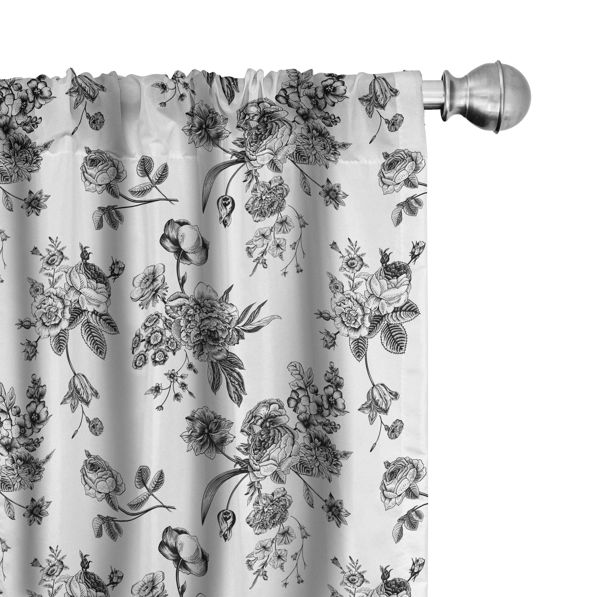 Ambesonne Black and White Window Curtains Pack of 2, Vintage Floral Pattern Victorian Classic Royal Inspired New Modern Art, Lig