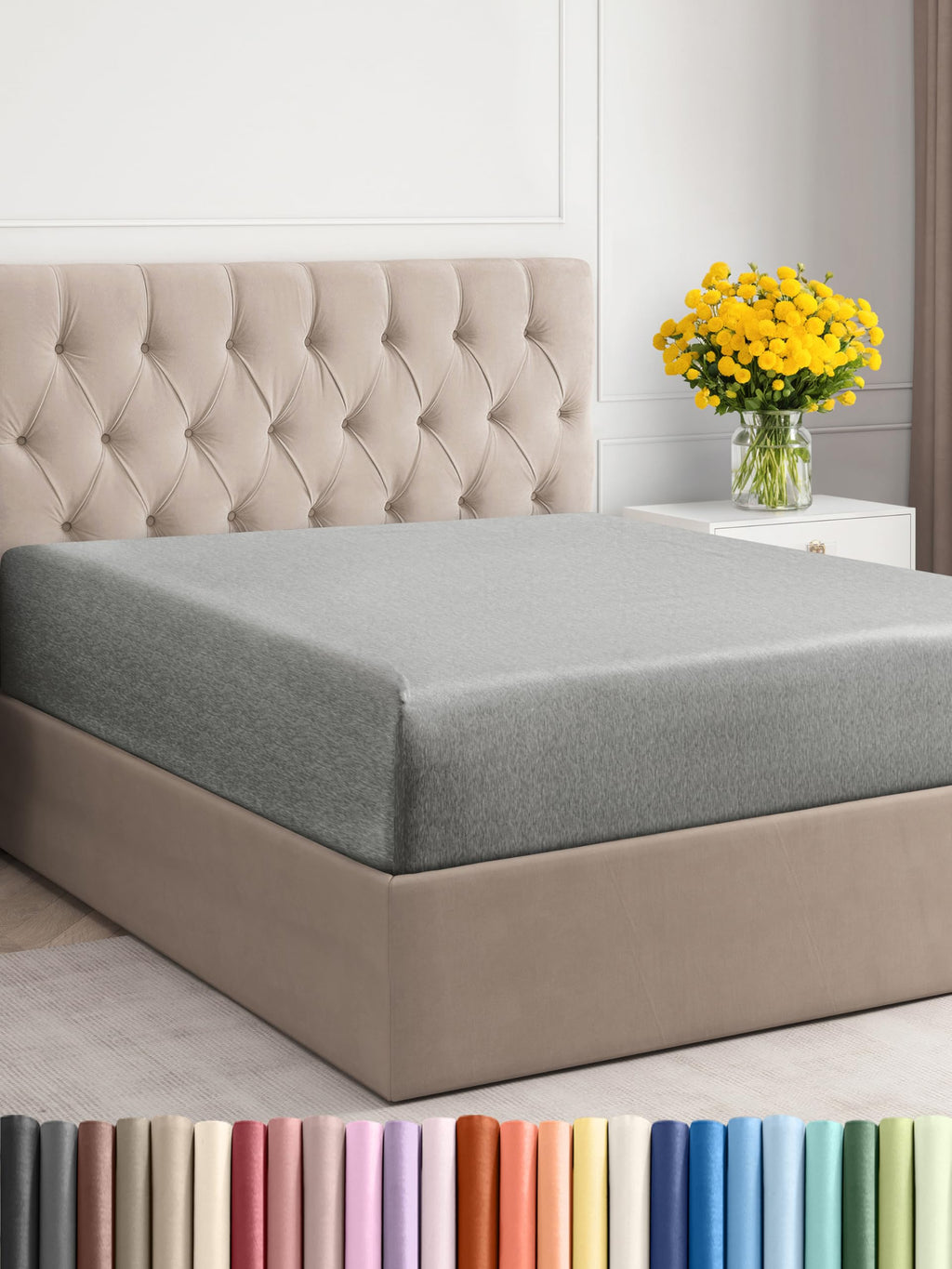 Twin Size Fitted Bed Sheet - Hotel Luxury Single Fitted Bottom Sheet Only - Fits Mattress Between 8 To 16 Inches - Deep Pockets, Extra Soft & Wrinkle Free - Comfy Breathable & Cooling - Heathered Grey