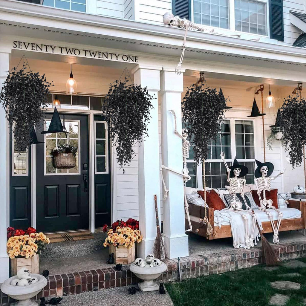Black Artificial Hanging Plants 4Pcs 33In Fake Hanging Plant Faux Ivy Leaf Greenery Vine Uv Resistant Plastic Wall Black Plant F