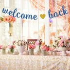 Maicaiffe Welcome Back Banner - Farewell Retirement Party Decor - Welcome Home - Back To School Party Decorations, Blue Glitter