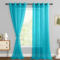 Hiasan Sheer Curtains For Living Room With Tieback, Airy Breathable Voile Textured Drapes Light Filtering Grommet Window Curtains For Bedroom, Kids' Room, Turquoise, W52 X L90, Set Of 2 Soft Panels