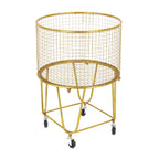 Deco 79 Metal Storage Cart Deep Set Metal Mesh Laundry Basket With Wheels, 16L X 16W X 24.95H, Gold