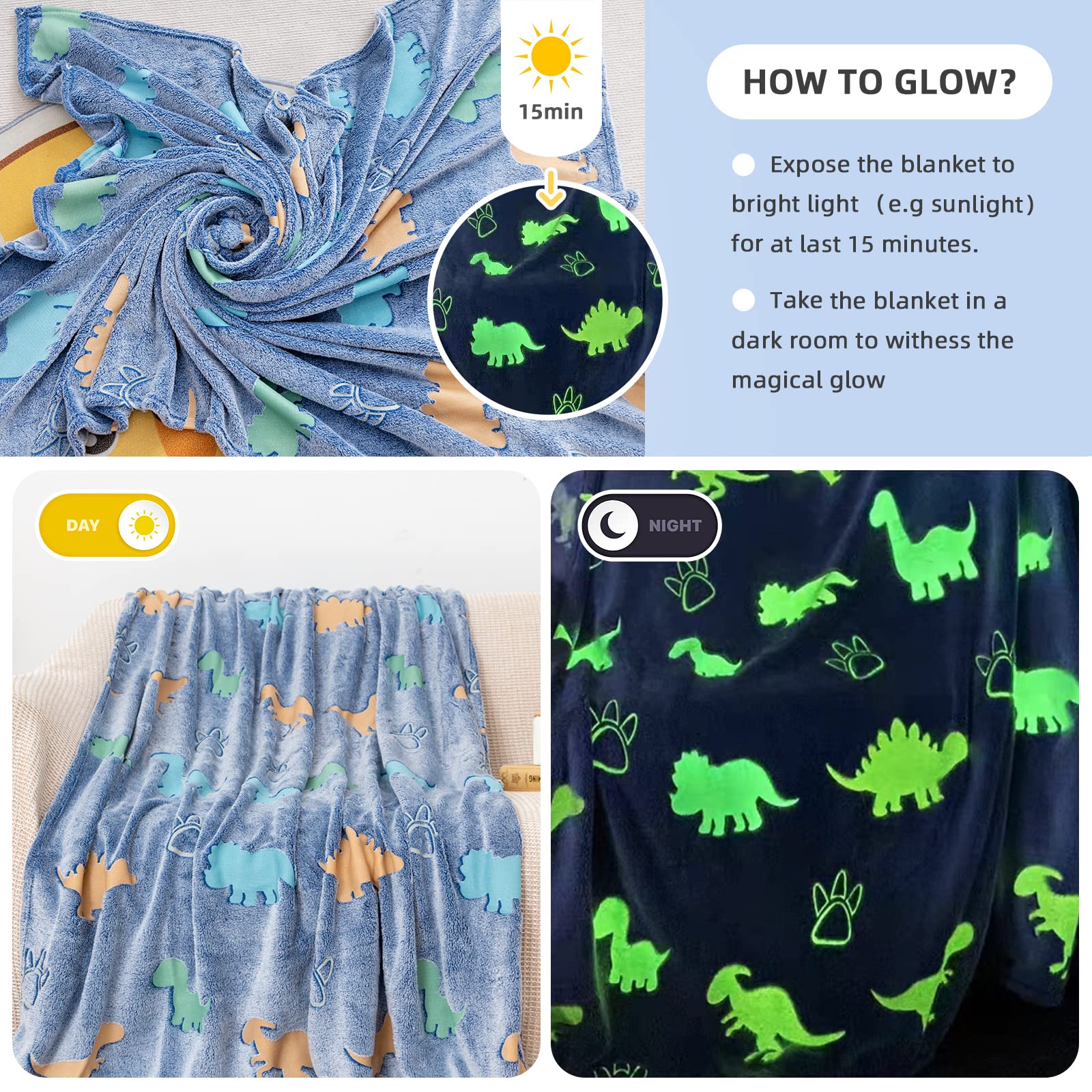 Gosalisu Glow In The Dark Dinosaur Throw Blanket 50 X60 Inch Luminous Dino Blanket Toys For 3 4 5 6 7 8 9 10 11 12 Year Old Boys