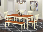 East West Furniture NIPL6-WHI-W 6 Piece Kitchen Table & Chairs Set Contains a Rectangle Dining Table with Butterfly Leaf and 4 Dining Room Chairs with a Bench, 36x66 Inch, Buttermilk & Cherry