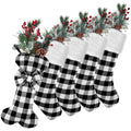 BBTO 5 Pcs Christmas Buffalo Plaid Stockings 18 Inch Large Dog Xmas Stocking Fireplace Hanging Stockings (White Black Buffalo Pl