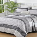 Wongs Bedding Grey Quilt Twin Size, Bohemian Stripe Quilt Sets 2 Pieces Gray Boho Quilted Bedspread Set Lightweight Microfiber C