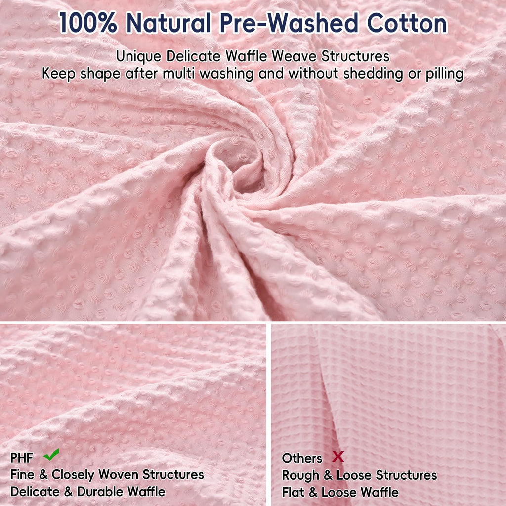 Phf 100% Cotton Waffle Weave Blanket Oversized King Size 120'X 120'- Washed Soft Lightweight Breathable Oversize Huge Blanket- Extra Large Big Blanket For Couch Bed Sofa-Aesthetic Home Decor- Pink